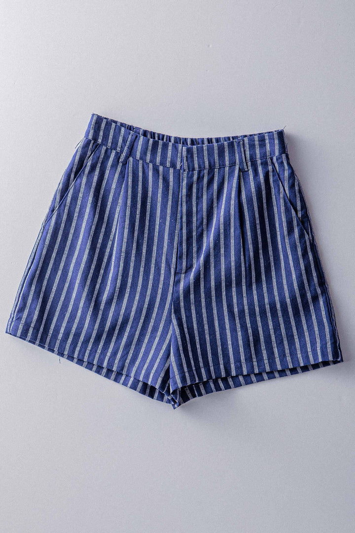 Coastal Linen Stripe Shorts in Navy - Women's Wholesale Casual Shorts | Trend Notes