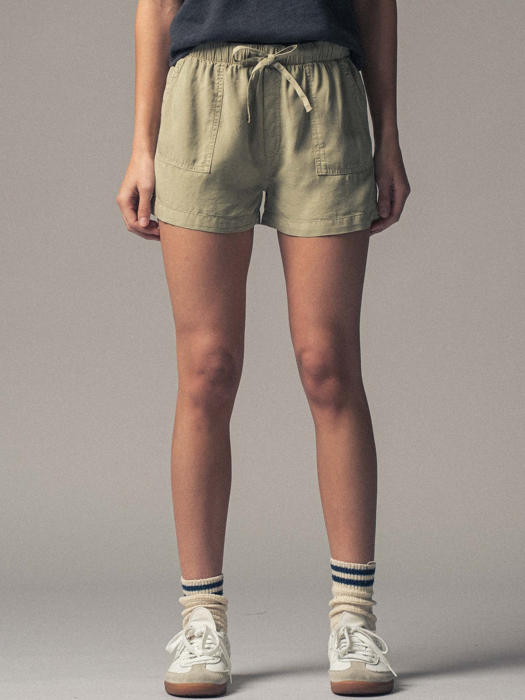 PATCH POCKET TENCEL SUMMER SHORTS in Olive Stone - Women's Wholesale Casual Shorts | Trend Notes