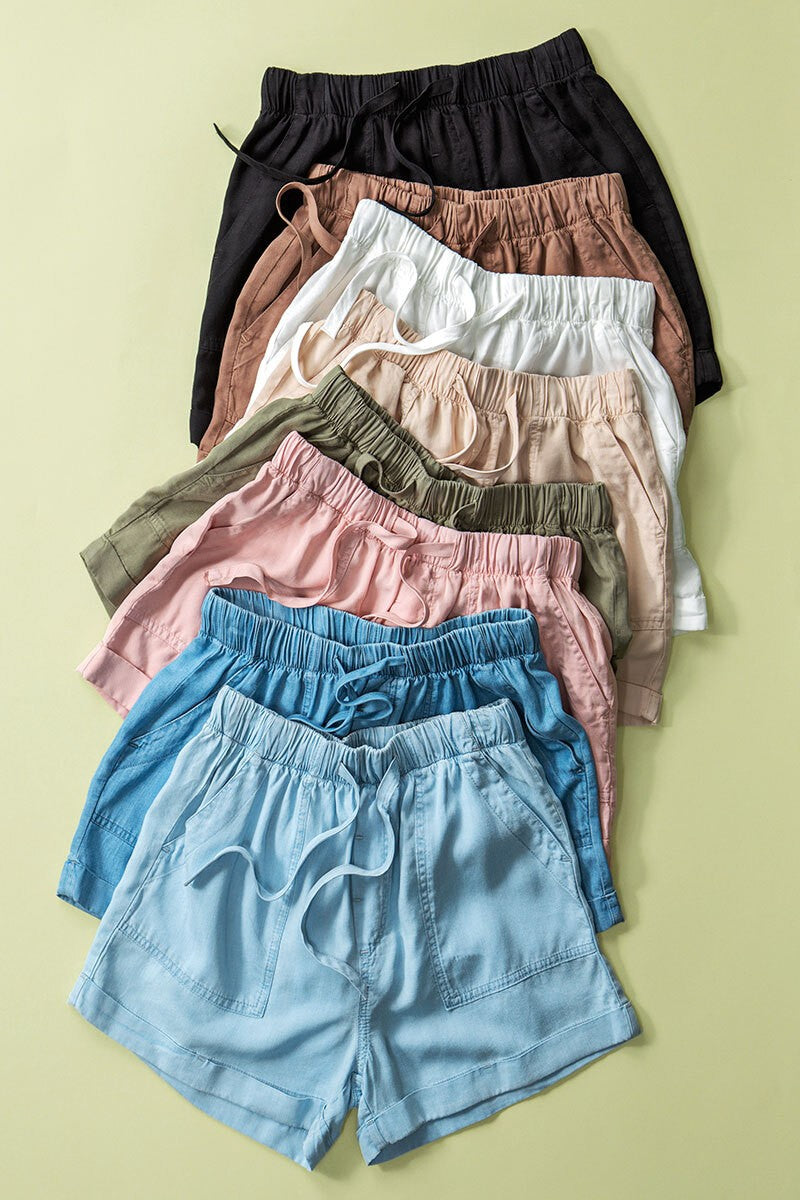 PATCH POCKET TENCEL SUMMER SHORTS in Pink Dust - Women's Wholesale Casual Shorts | Trend Notes