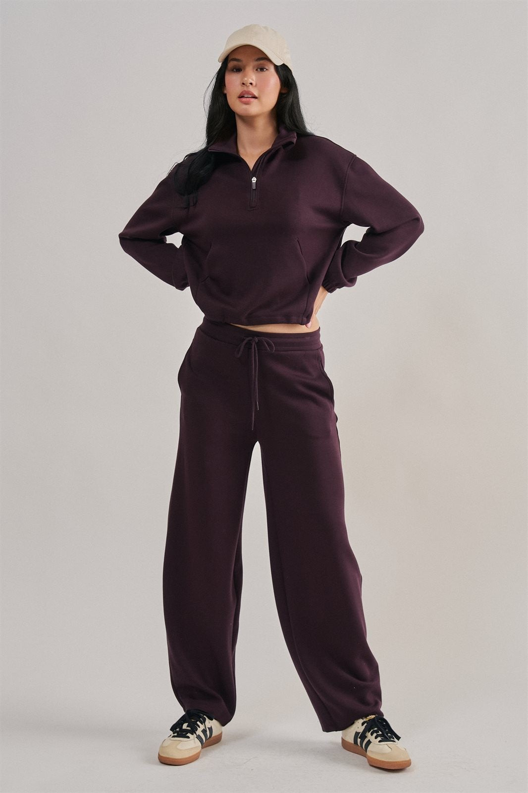 Scuba Knit Mock Neck Half Zip Pullover in Chocolate - Women's Wholesale Sweatshirts & Hoodies | Trend Notes