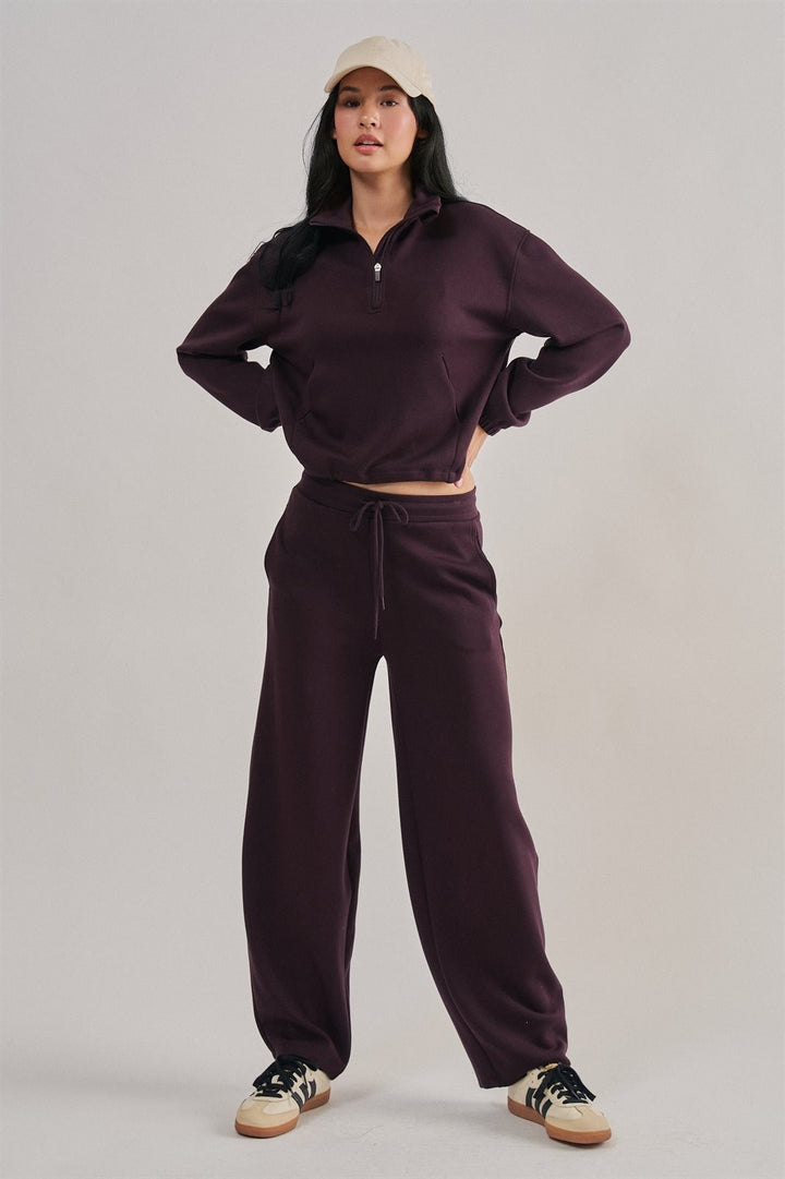 Scuba Knit Mock Neck Half Zip Pullover in Chocolate - Women's Wholesale Sweatshirts & Hoodies | Trend Notes