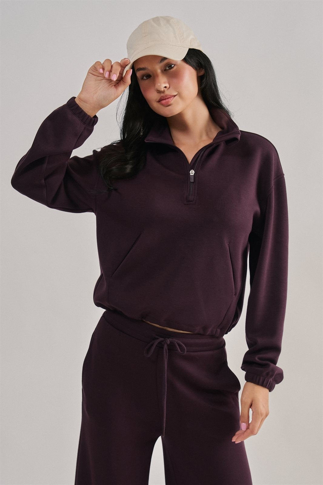Scuba Knit Mock Neck Half Zip Pullover in Chocolate - Women's Wholesale Sweatshirts & Hoodies | Trend Notes