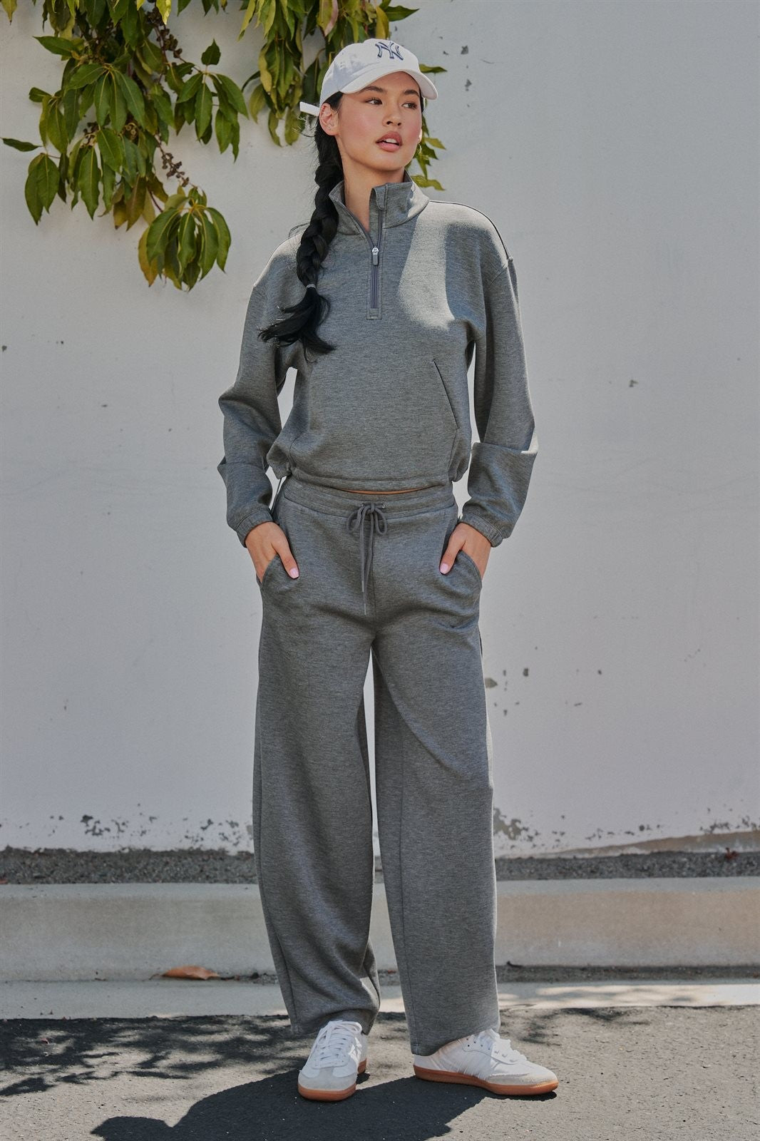 Scuba Knit Mock Neck Half Zip Pullover in Dk H Grey - Women's Wholesale Sweatshirts & Hoodies | Trend Notes
