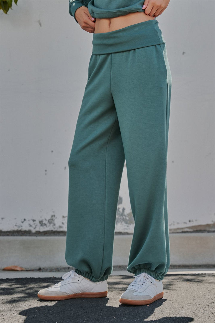 Foldover Waist Scuba Knit Balloon Jogger in Dk H Grey - Women's Wholesale Sweatpants & Joggers | Trend Notes