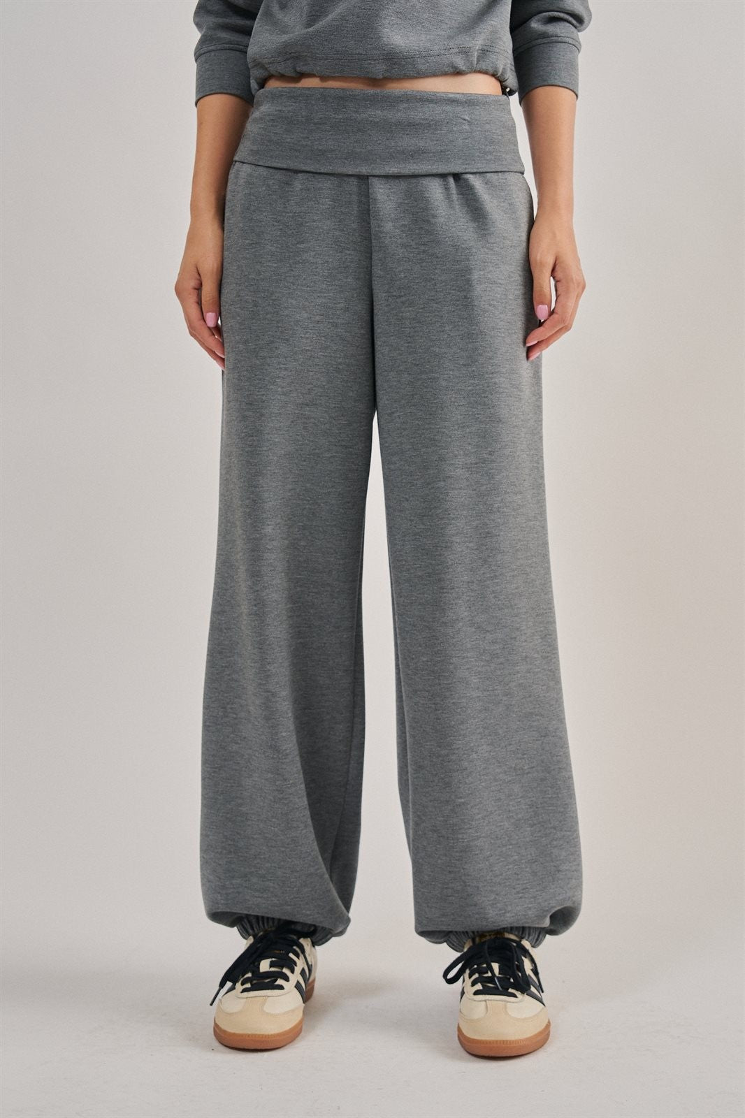 Foldover Waist Scuba Knit Balloon Jogger in Dk H Grey - Women's Wholesale Sweatpants & Joggers | Trend Notes