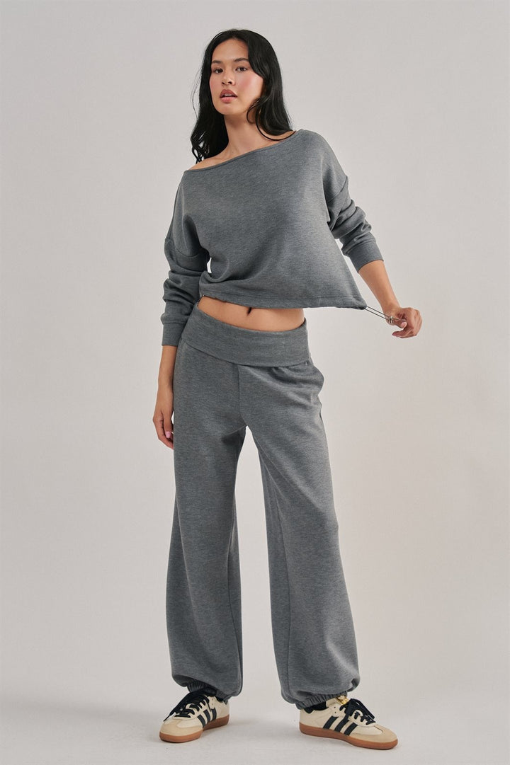 Foldover Waist Scuba Knit Balloon Jogger in Dk H Grey - Women's Wholesale Sweatpants & Joggers | Trend Notes