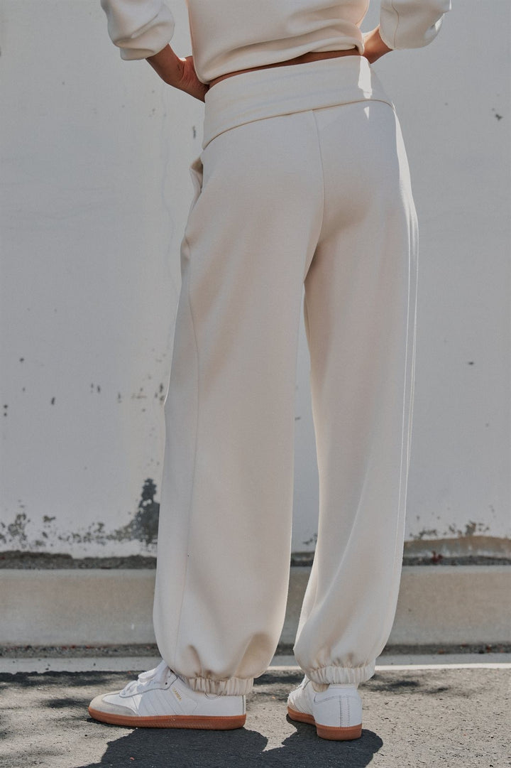 Foldover Waist Scuba Knit Balloon Jogger in Milk - Women's Wholesale Sweatpants & Joggers | Trend Notes
