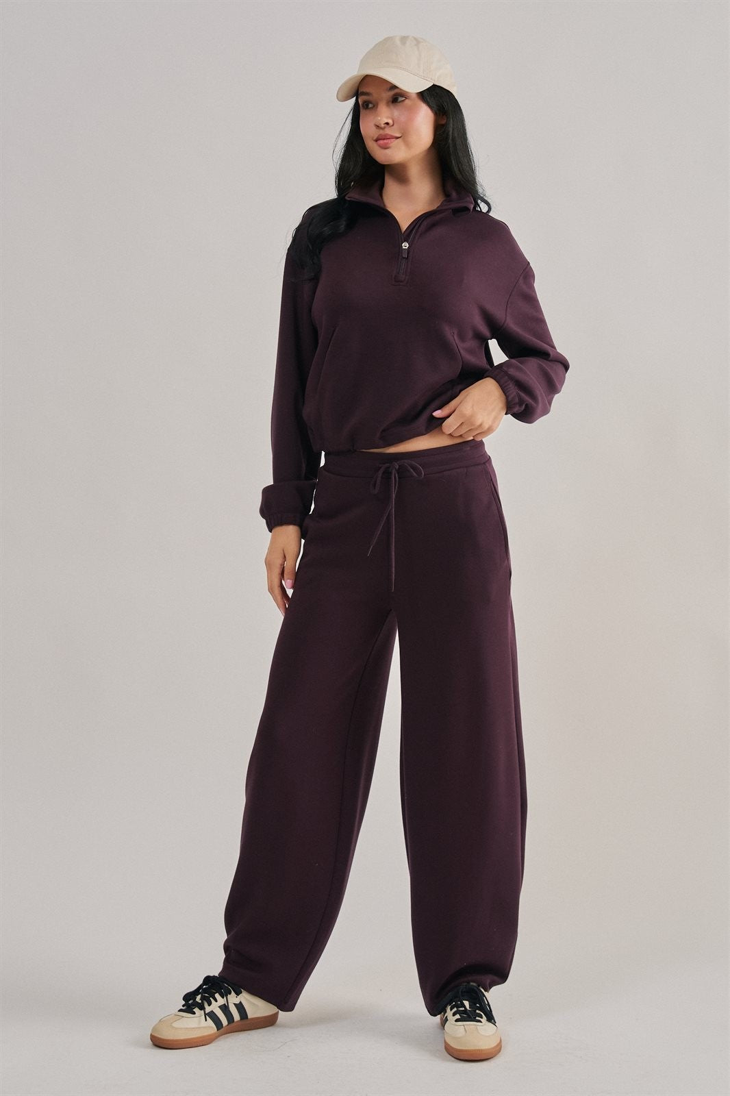 Scuba Knit Barrel Leg Pant with Drawstring Waist in Chocolate - Women's Wholesale Sweatpants & Joggers | Trend Notes