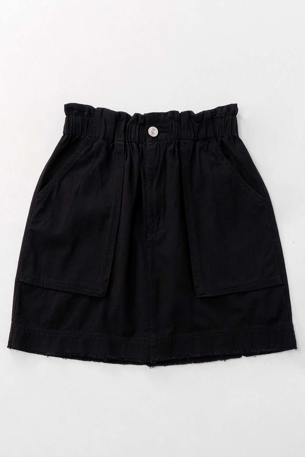 Paperbag Waist Mini Skirt Set, Cotton Blend Style in Black - Women's Wholesale Mini Skirts | Trend Notes