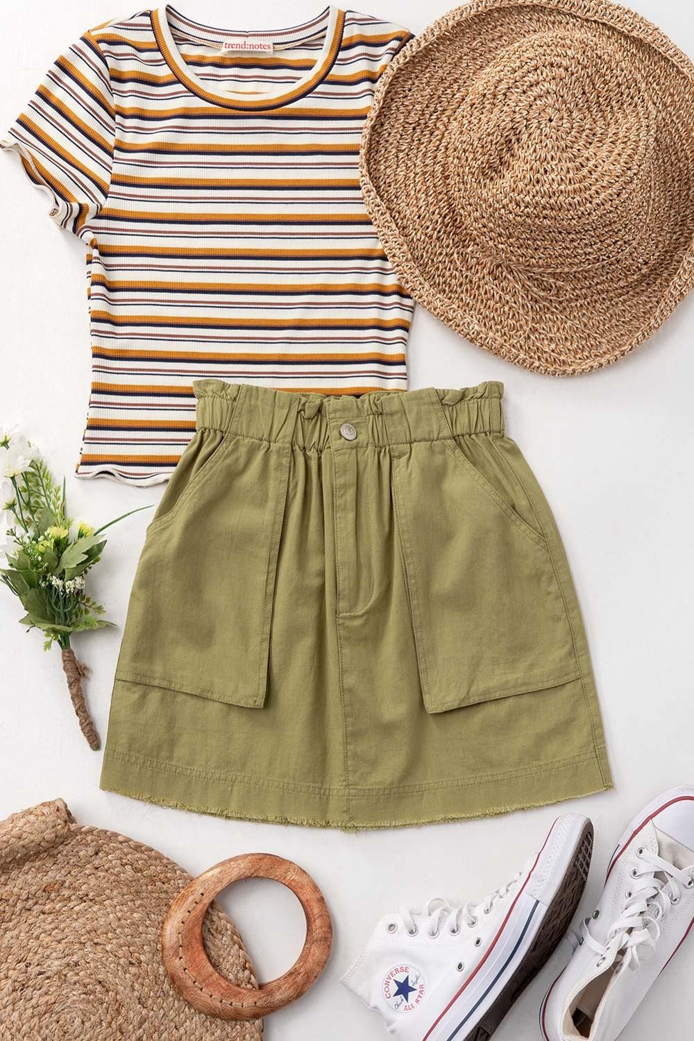 Paperbag Waist Mini Skirt Set, Cotton Blend Style in Black - Women's Wholesale Mini Skirts | Trend Notes