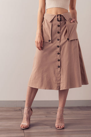 Trench Style Button Front Midi Skirt with Belted in Navy - Women's Wholesale Midi Skirts | Trend Notes