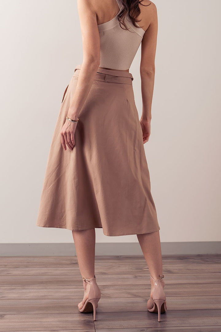 Trench Style Button Front Midi Skirt with Belted in Navy - Women's Wholesale Midi Skirts | Trend Notes