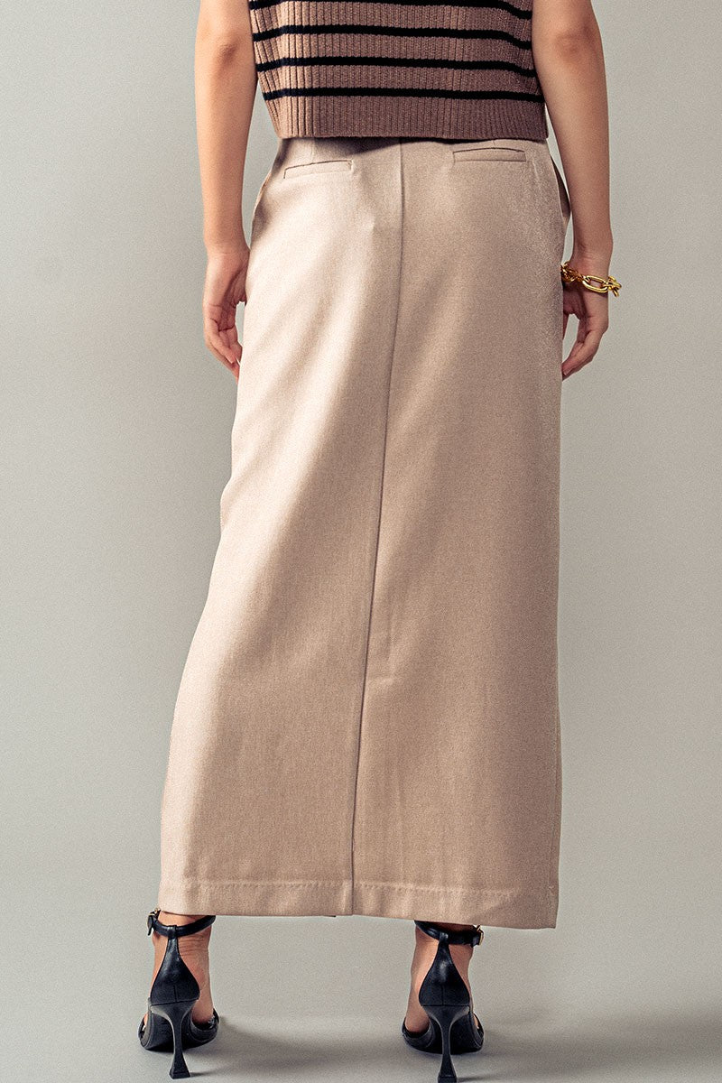 Sophisticated High Waist Slit Midi Skirt in Lt Khaki - Women's Wholesale Midi Skirts | Trend Notes