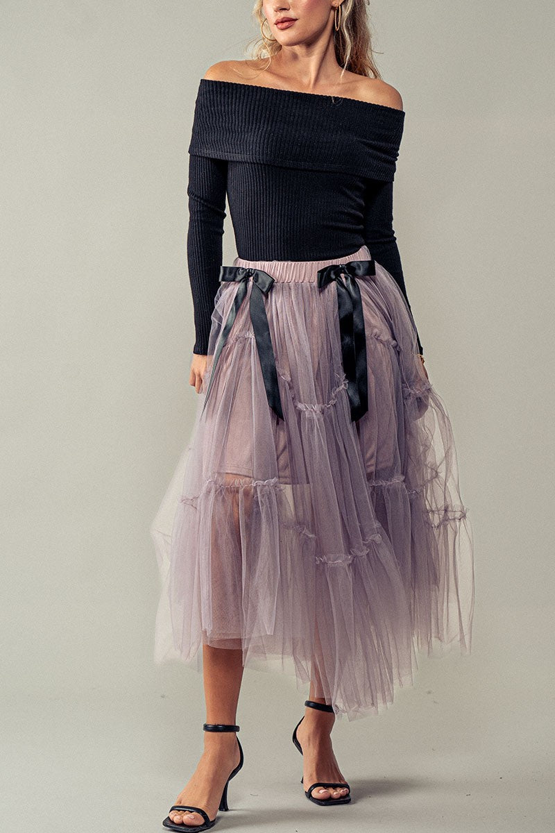 Crystal Gaze Tulle Skirt in Mauve - Women's Wholesale Midi Skirts | Trend Notes