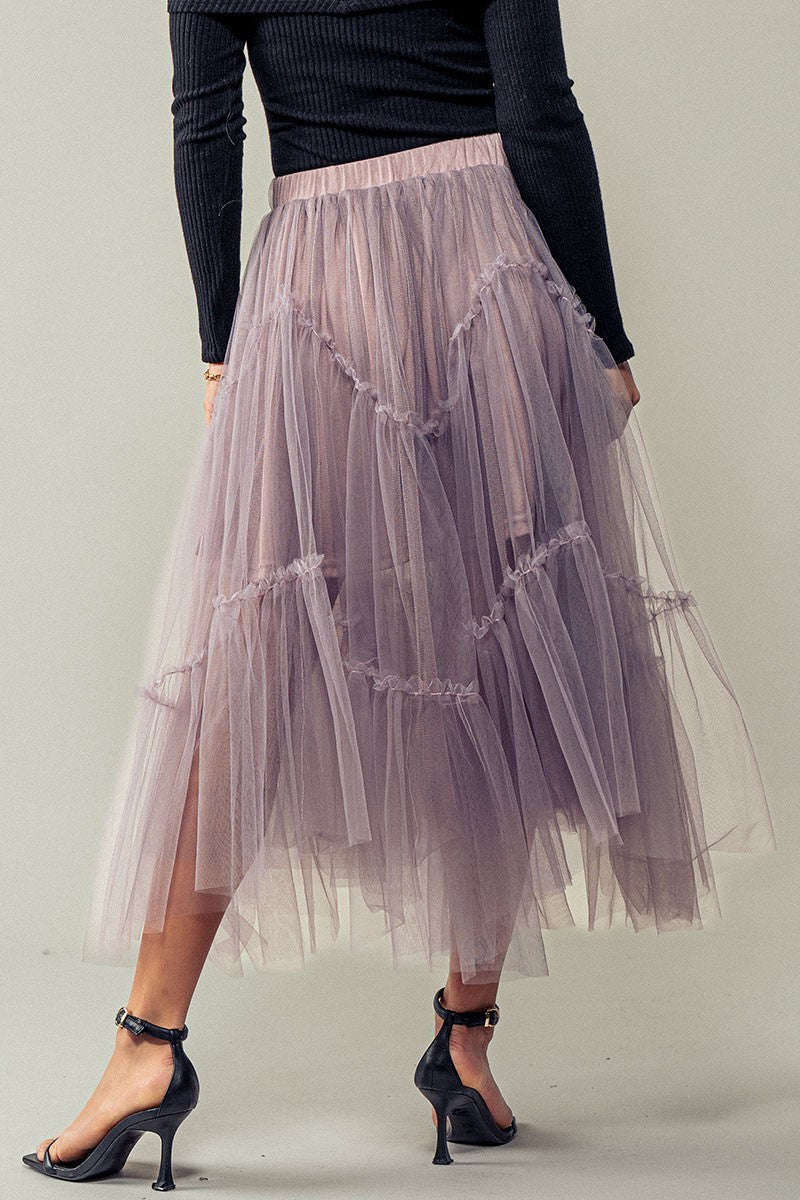 Crystal Gaze Tulle Skirt in Mauve - Women's Wholesale Midi Skirts | Trend Notes