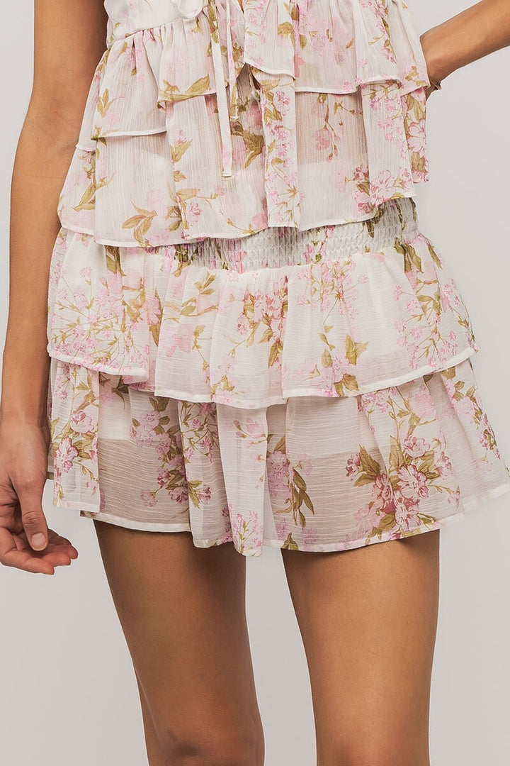 Floral Tiered Mini Skirt in Pink - Women's Wholesale Mini Skirts | Trend Notes