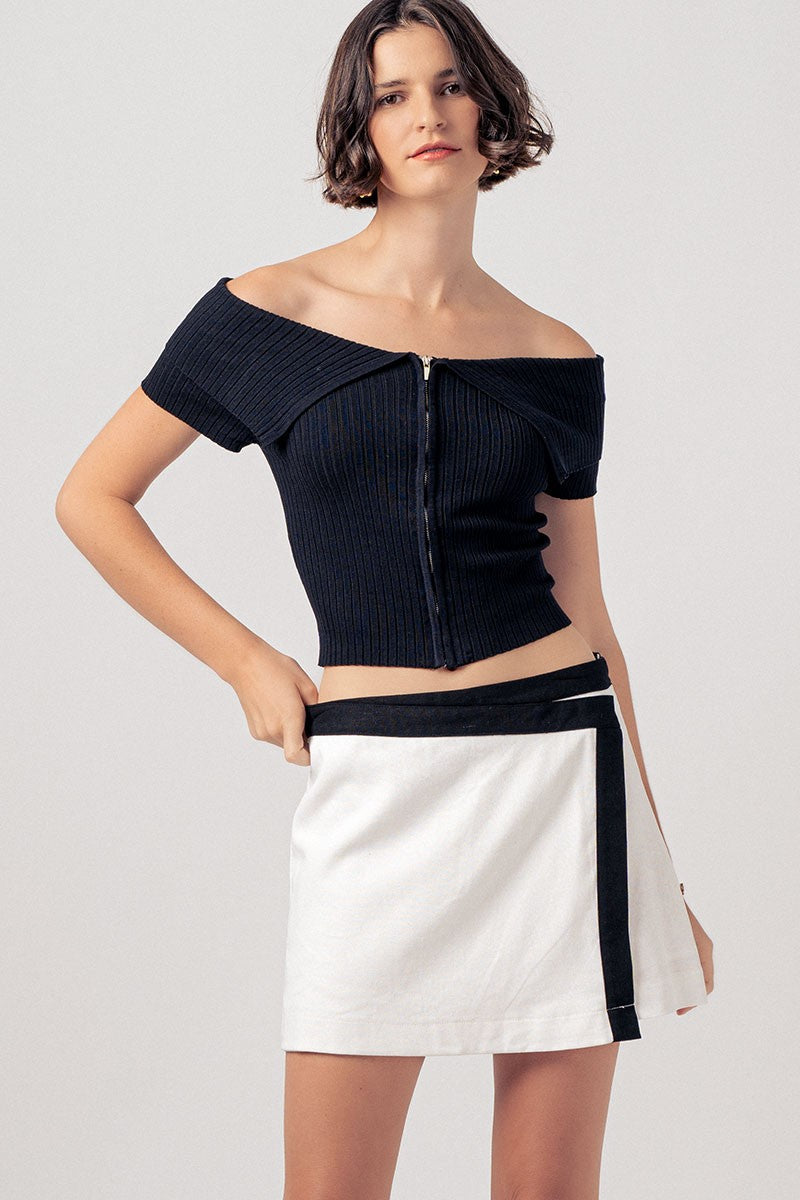  Contrast Band Detail Mini Skirt in White - Women's Wholesale Mini Skirts | Trend Notes