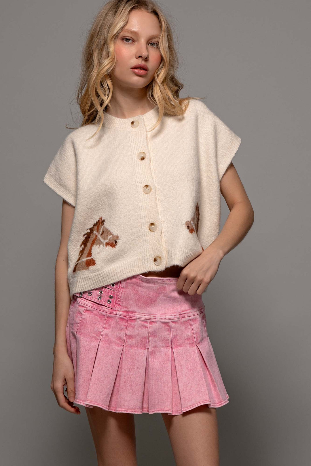 Acid Wash Pleated Denim Mini Skirt in Pink - Women's Wholesale Mini Skirts | Trend Notes