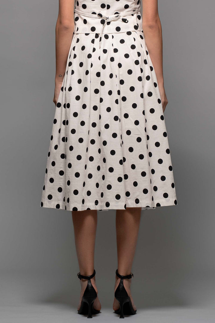 Polka Dot Pleated Woven Midi Skirt in White Black - Women's Wholesale Midi Skirts | Trend Notes