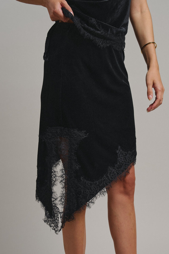 Midnight Lace Velvet Midi Skirt in Black - Women's Wholesale Midi Skirts | Trend Notes