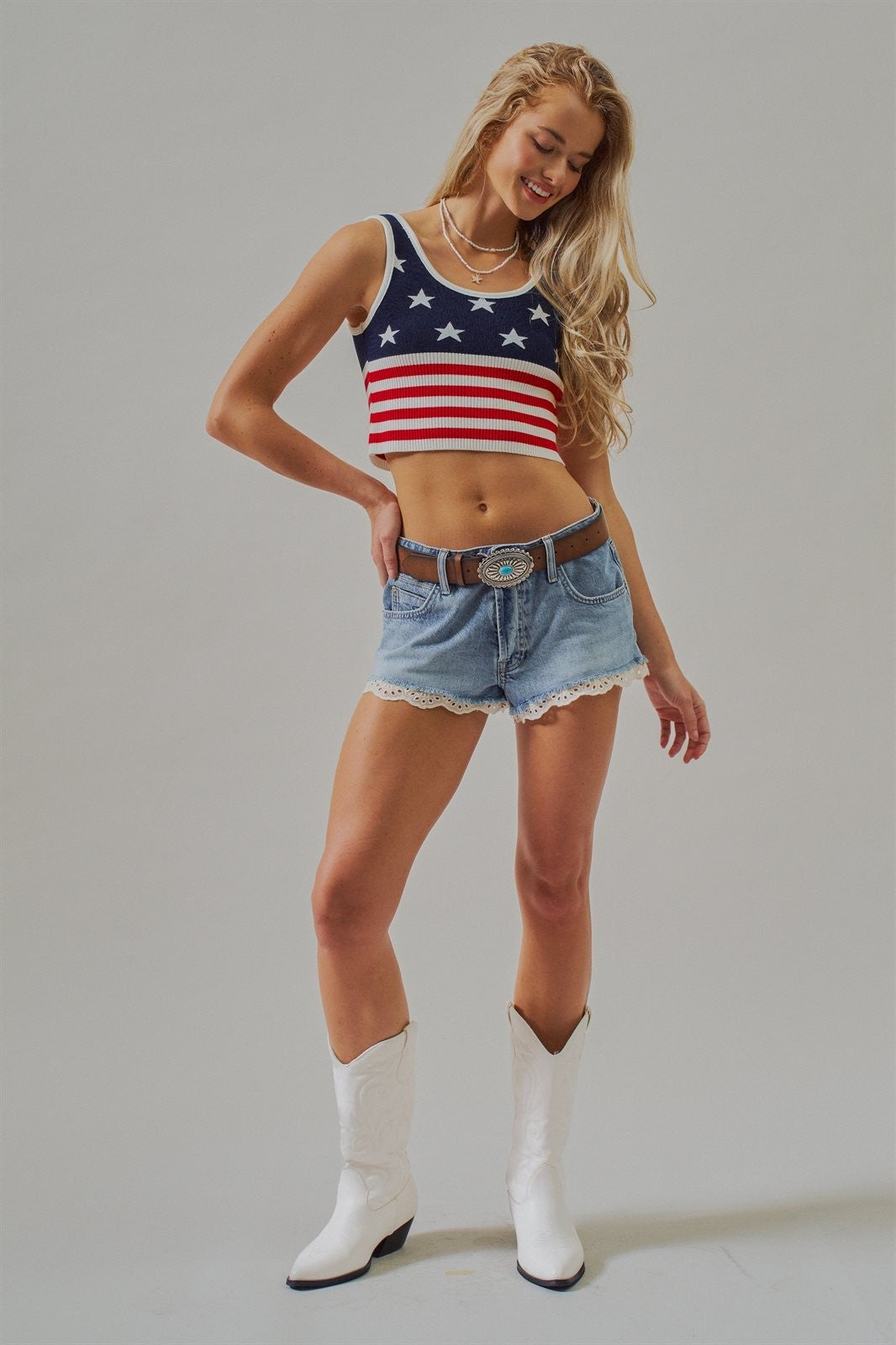 Sweet Eyelet Lace Trim Denim Shorts in Denim Blue - Women's Wholesale Fashion | Trend Notes