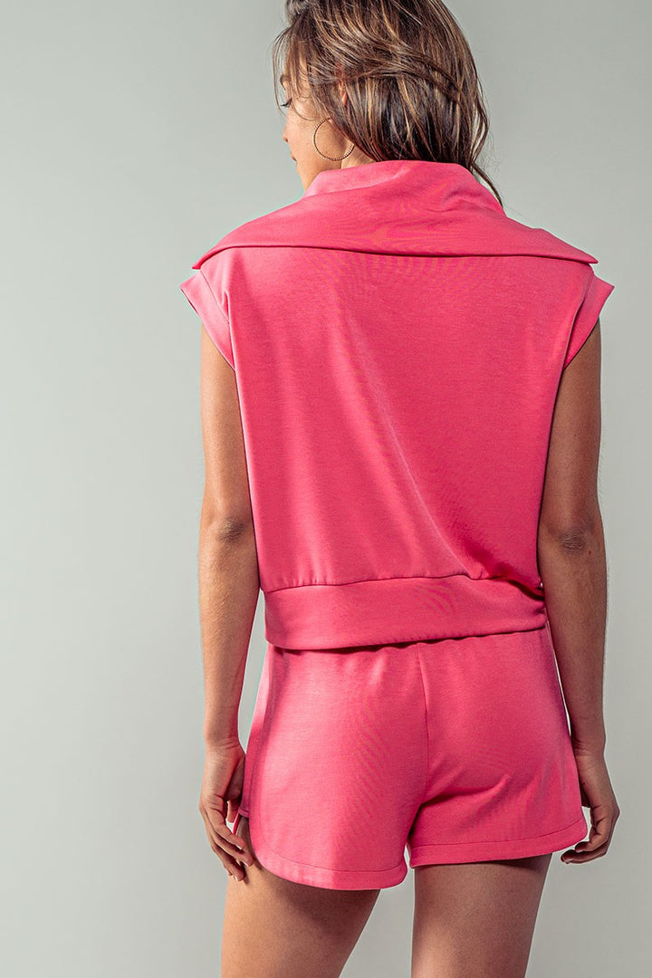 Triumph Set - Quarter Zip and Sweat Shorts in Hot Pink - Women's Wholesale Short Sets | Trend Notes