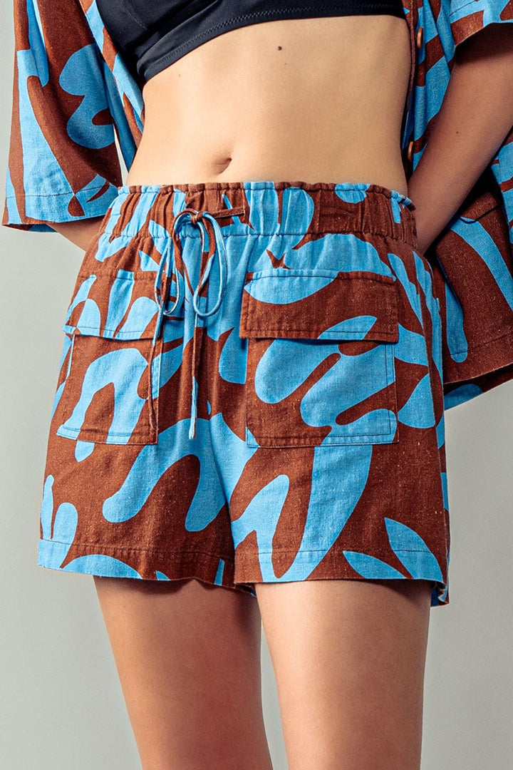 Driftwood Blues Floral Shirt and Shorts in Brown Blue - Women's Wholesale Short Sets | Trend Notes