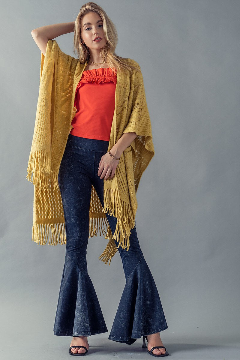 FRINGE KNITTED SHAWL PONCHO CAPE CARDIGAN in Coral - Women's Wholesale Cardigans & Shrugs | Trend Notes