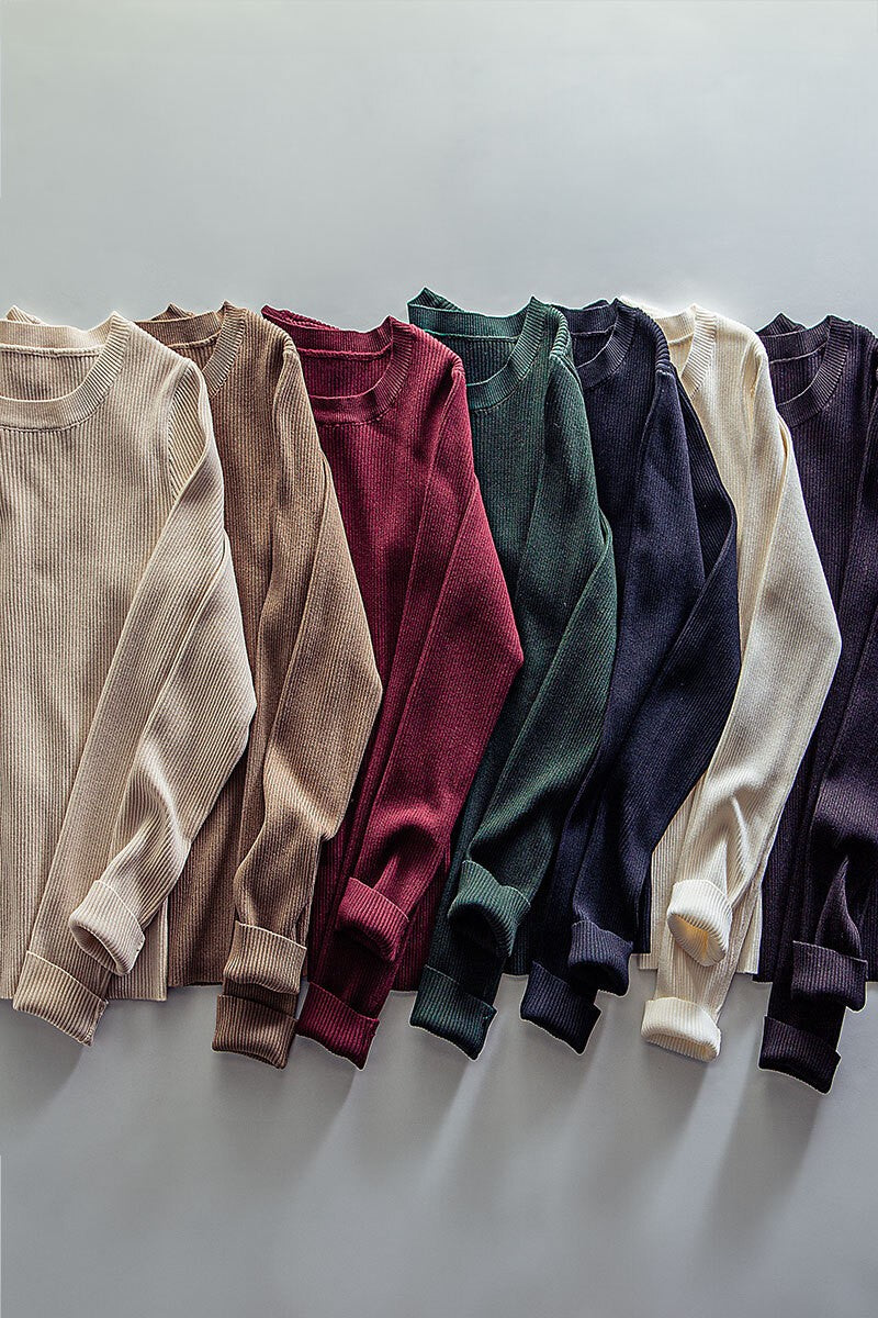 CREW NECK RIB SWEATER TOP in Oxblood - Women's Wholesale T-Shirts & Polos | Trend Notes