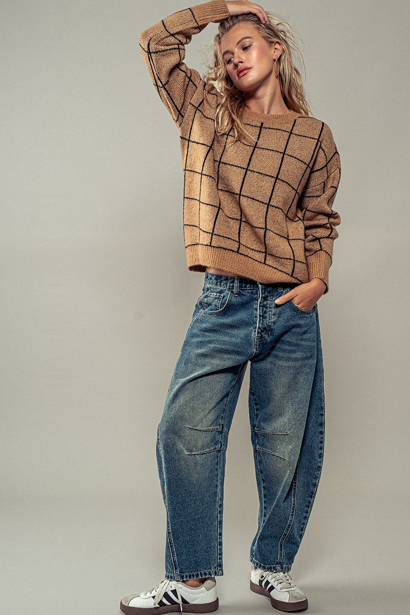 Grid Galaxy Knit Sweater in Khaki - Women's Wholesale Sweaters | Trend Notes