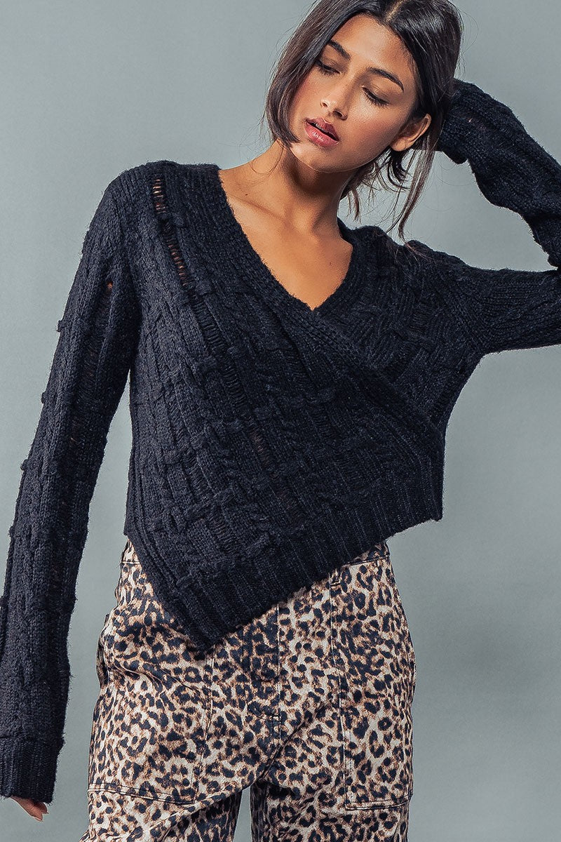 One Sided Cable Knit Sweater in Black - Women's Wholesale Sweaters | Trend Notes