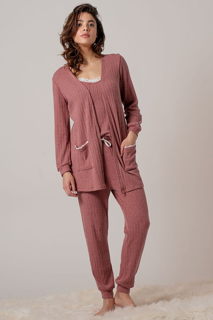 Calming Classic Pointelle Cardigan in Mauve - Women's Wholesale Cardigans & Shrugs | Trend Notes