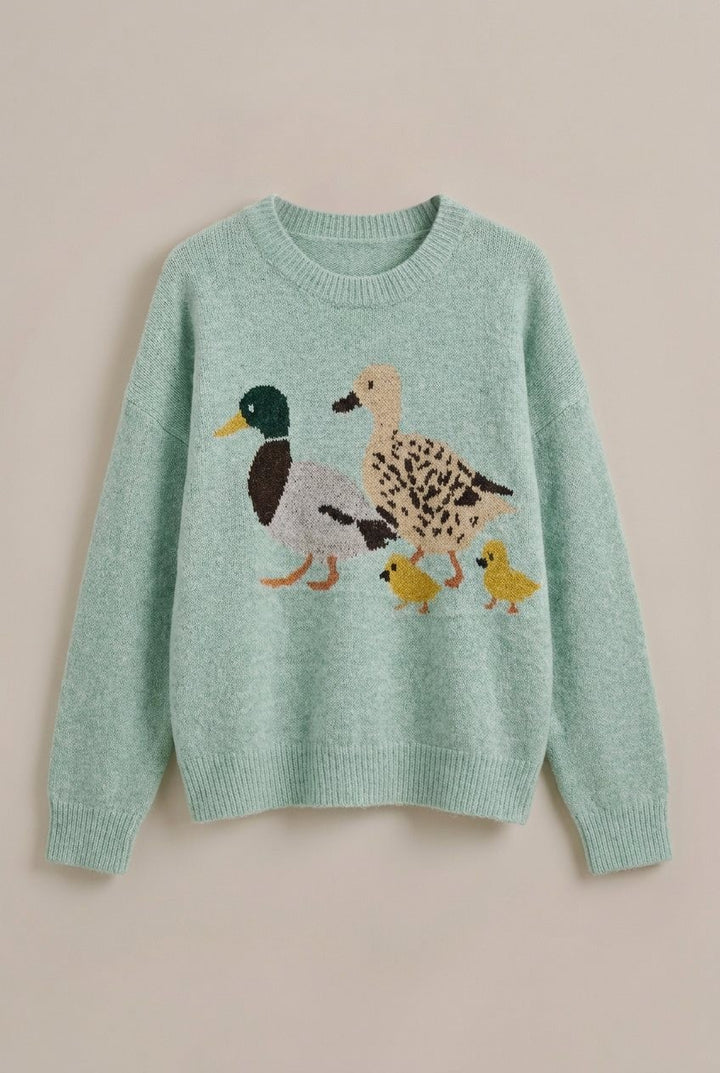 Mallard Duck Intarsia Knit Sweater in Green - Women's Wholesale Sweaters | Trend Notes