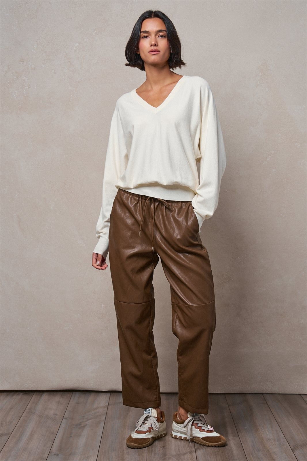 Viscose Blend V-Neck Drop Shoulder Sweater in Ivory - Women's Wholesale Sweaters | Trend Notes