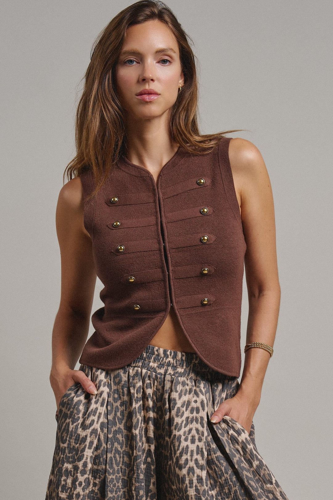 Cadet Charm Napoleon Knit Vest in Chocolate - Women's Wholesale Sweater Vests | Trend Notes