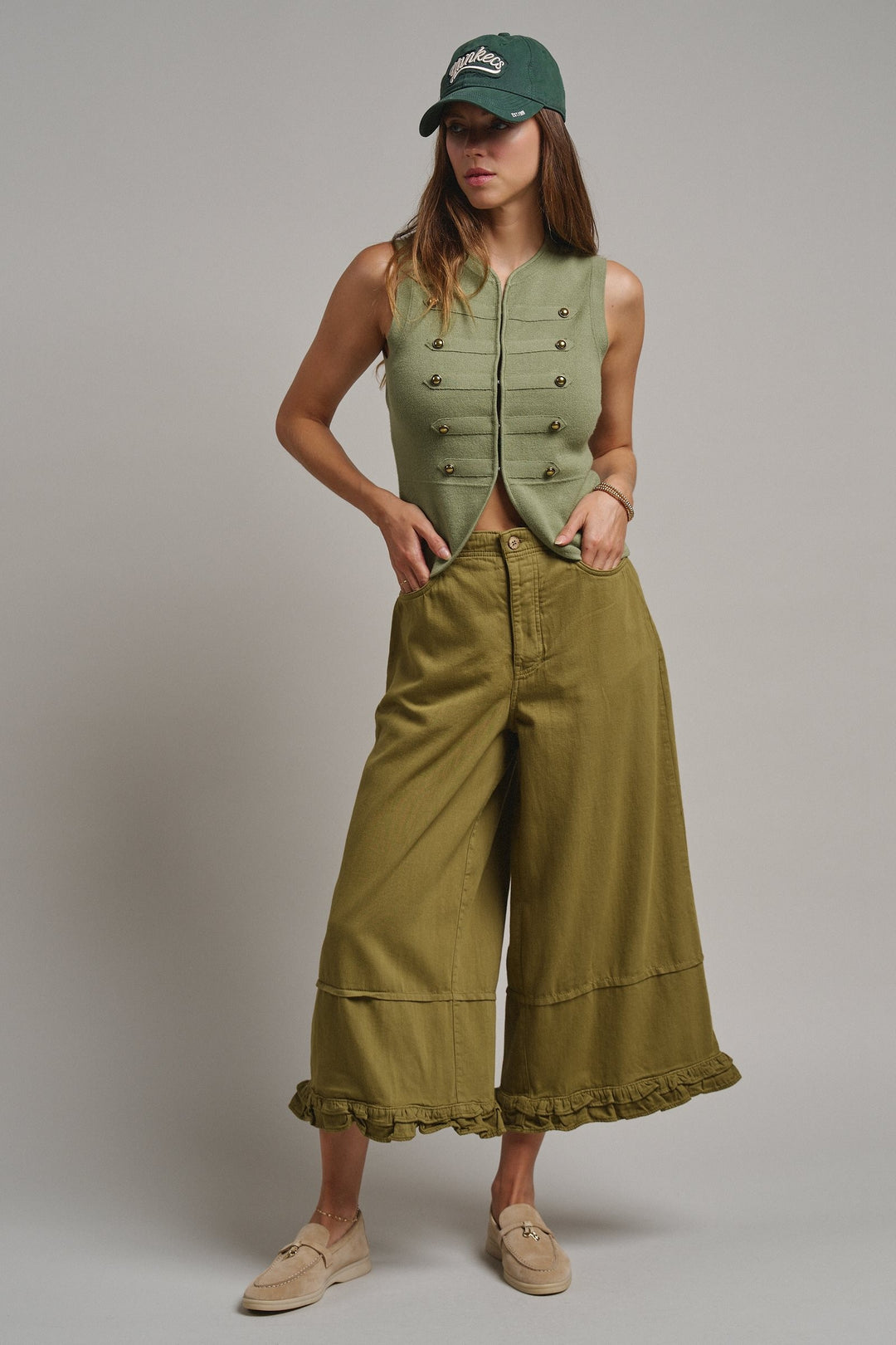 Cadet Charm Napoleon Knit Vest in Olive - Women's Wholesale Sweater Vests | Trend Notes