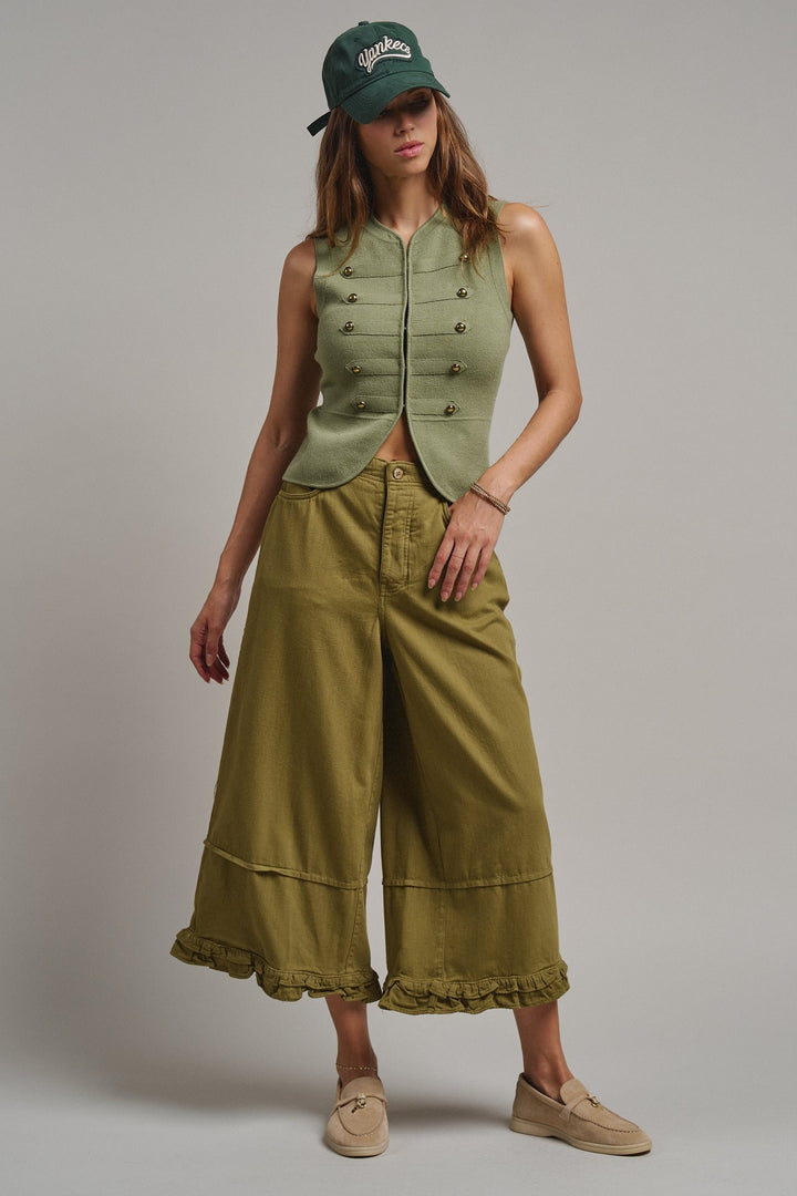 Cadet Charm Napoleon Knit Vest in Olive - Women's Wholesale Sweater Vests | Trend Notes