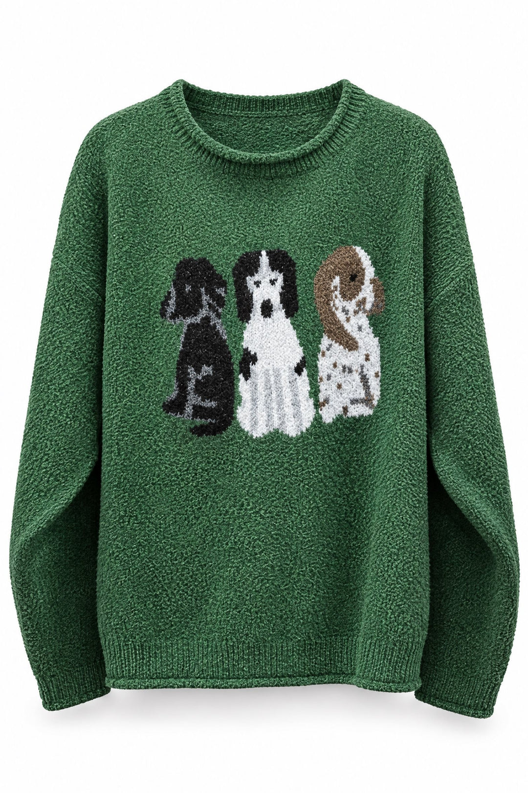 Puppy Parade Boucle Knit Sweater in Green - Women's Wholesale Sweaters | Trend Notes