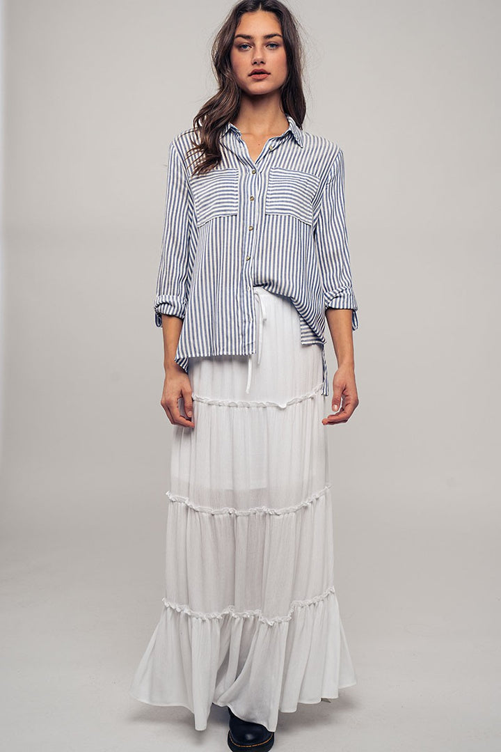 City Stripe Button-Down in Blue - Women's Wholesale Tops | Trend Notes