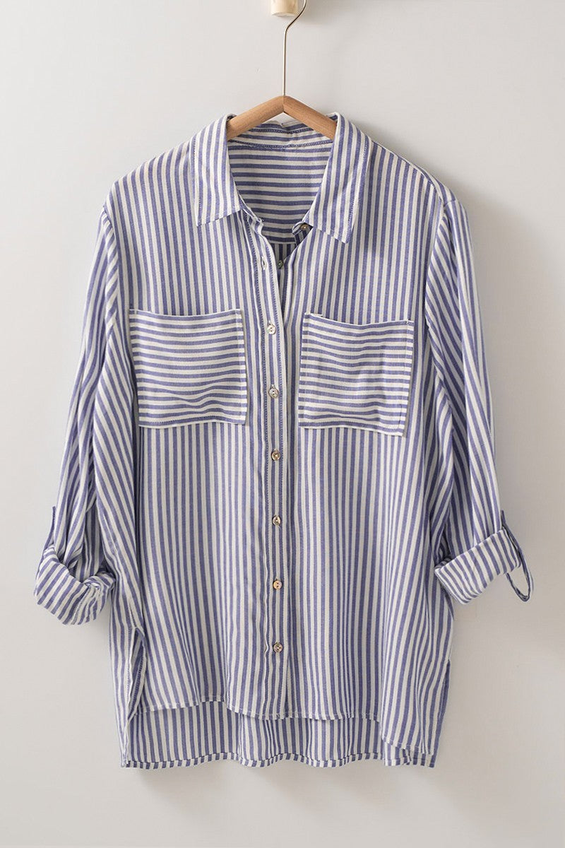 City Stripe Button-Down in Blue - Women's Wholesale Tops | Trend Notes