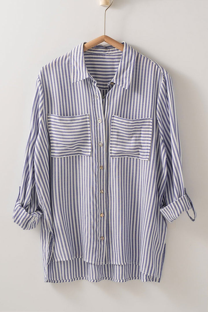City Stripe Button-Down in Blue - Women's Wholesale Tops | Trend Notes