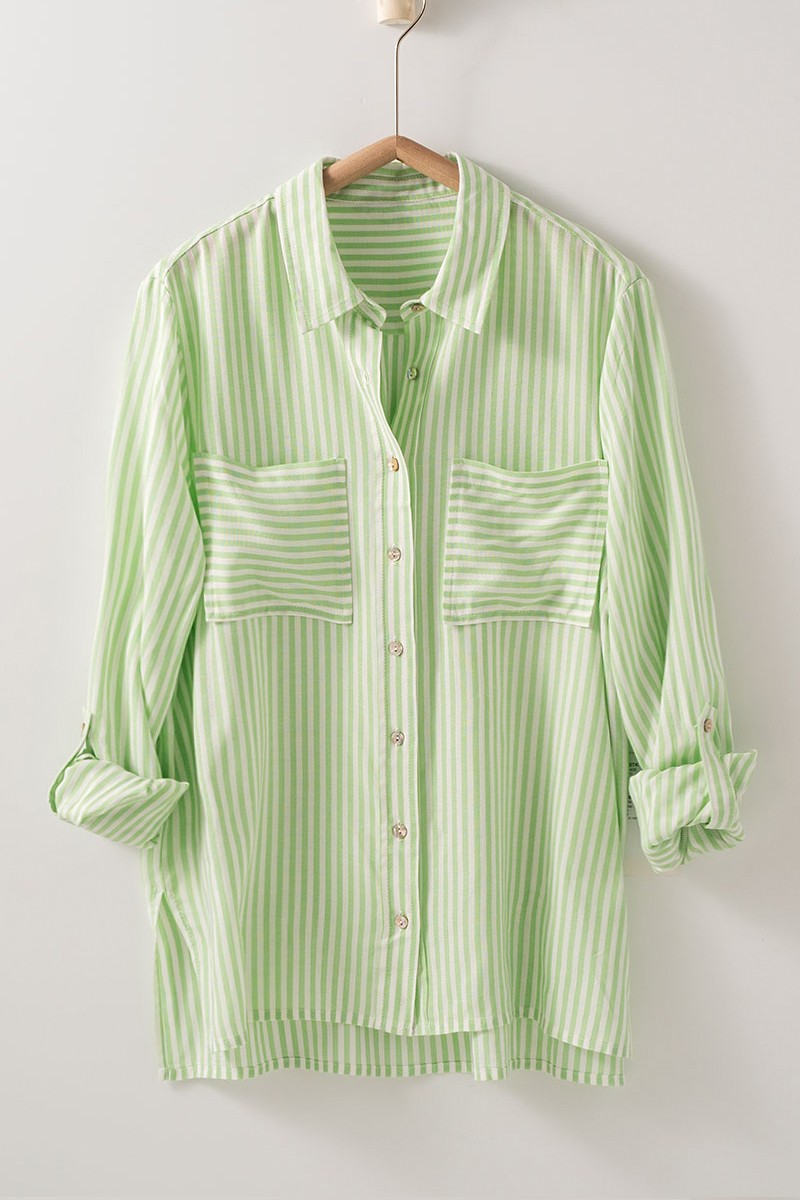 City Stripe Button-Down in Lime - Women's Wholesale Tops | Trend Notes