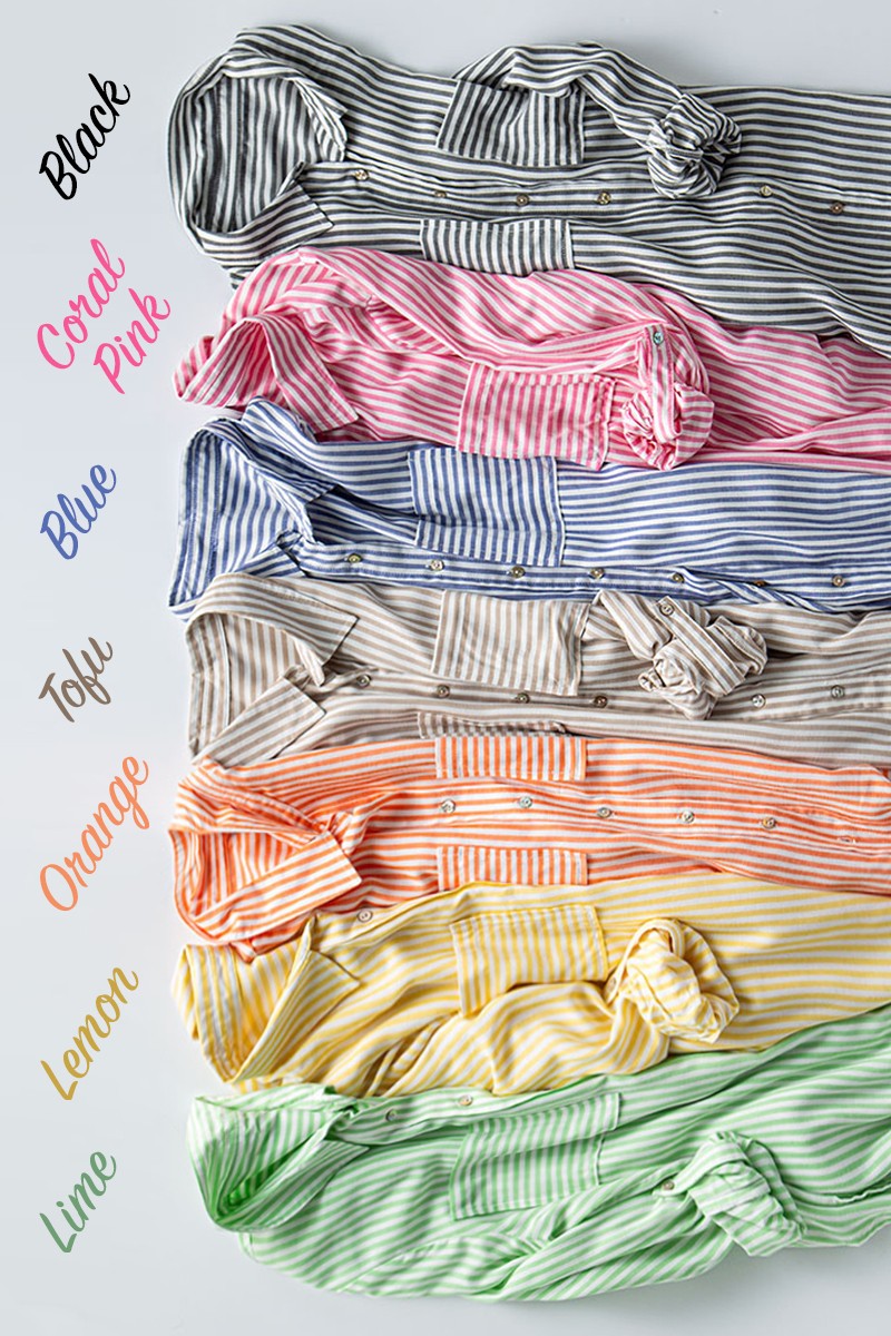 City Stripe Button-Down in Mint Jelly - Women's Wholesale Tops | Trend Notes