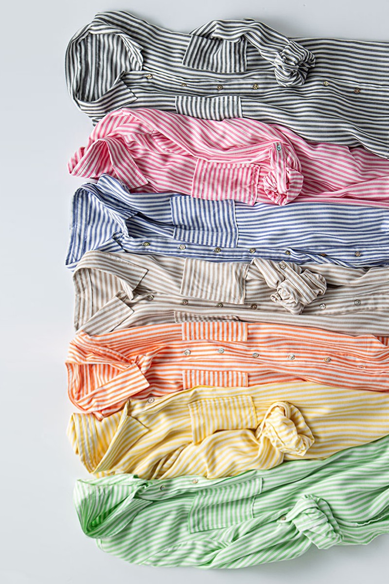 City Stripe Button-Down in Mint Jelly - Women's Wholesale Tops | Trend Notes