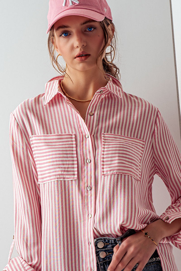 City Stripe Button-Down in Pink - Women's Wholesale Tops | Trend Notes