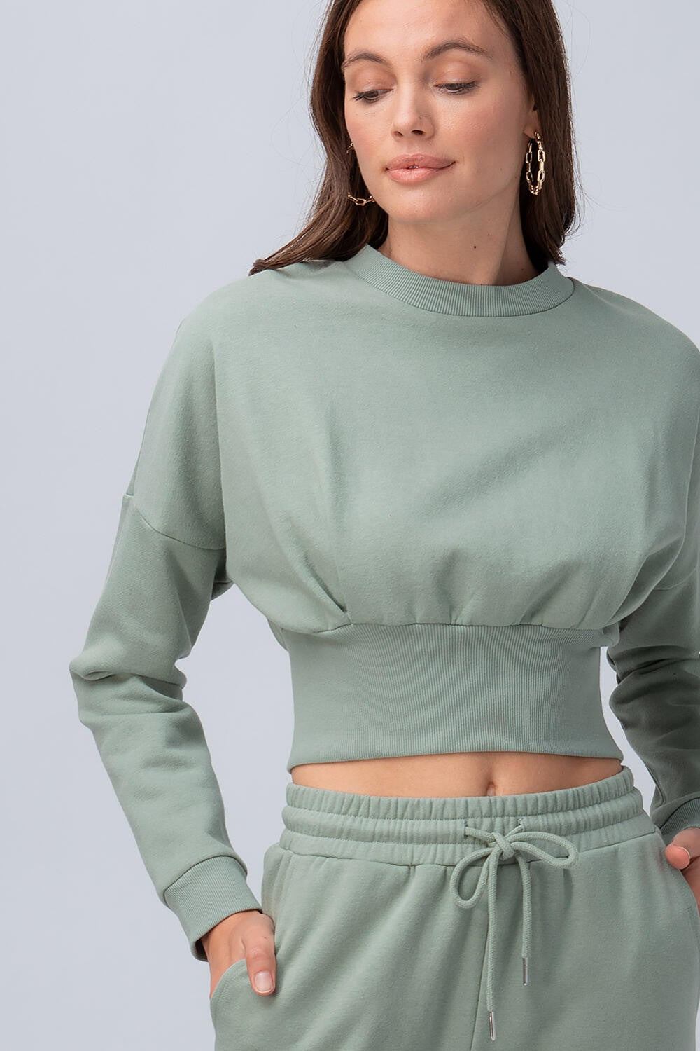 Cropped Ribbed Waist Lounge Tops in Black - Women's Wholesale Sweaters | Trend Notes