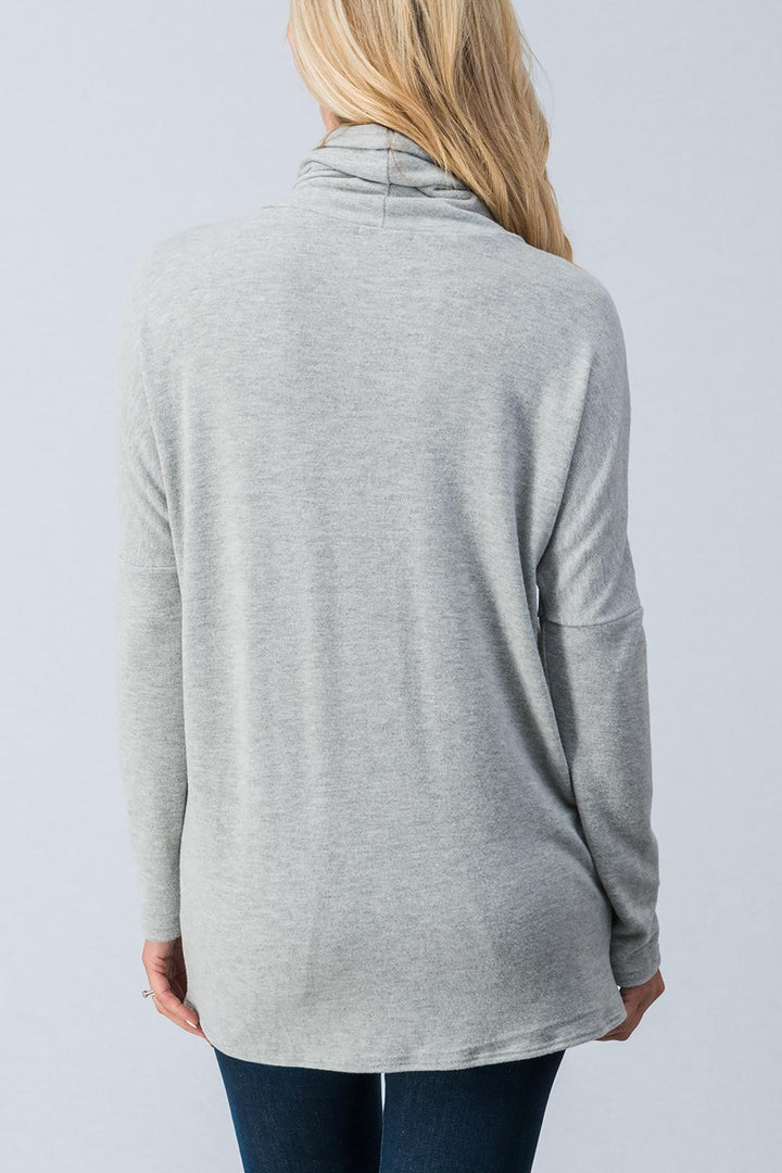 PLUS Cowl Neck Overwrap Front Button sweater  in Navy - Women's Wholesale Tunics | Trend Notes