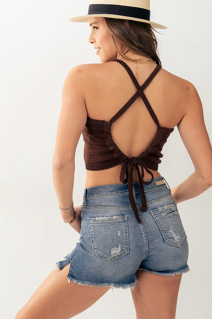 Crisscross Back Open Back Crop Top in Ivory - Women's Wholesale Shirts & Blouses | Trend Notes