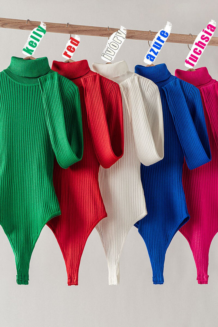 RIB KNIT TURTLE NECK BODYSUIT in Kelly - Women's Wholesale Bodysuits | Trend Notes