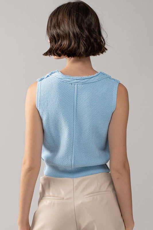 Trendy Cable Knit Sweater Vest in Blue - Women's Wholesale Vests | Trend Notes
